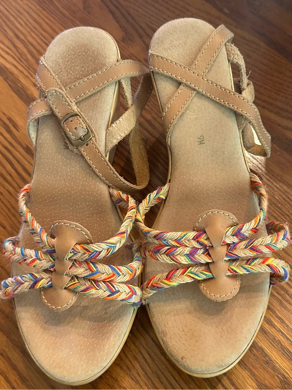Multicolor Braided Strap Tan Women's Sandals